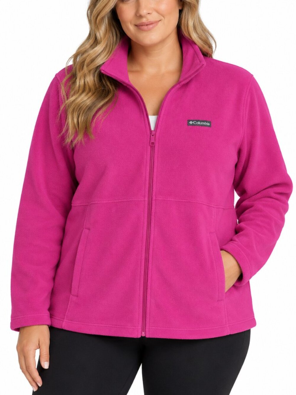 COLUMBIA Benton Springs Full Zip Fleece Jacket Pink 2X Plus Size Outdoor Cozy